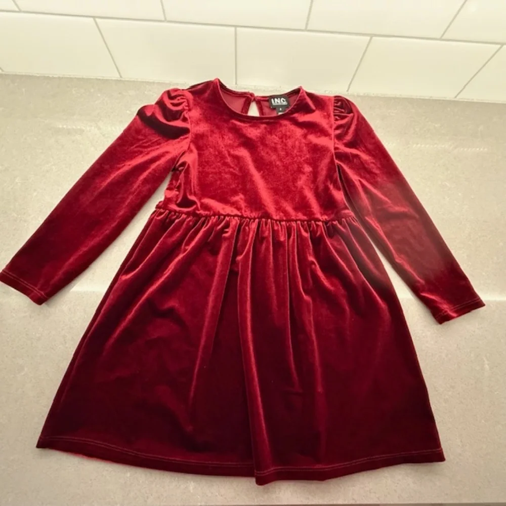 INC International Concepts Little Girls Sz 5 Burgundy  Velvet Long-Sleeve Dress